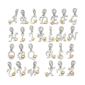 Латунные европейские подвески с подвесками, подвески в форме сердца с большими отверстиями, платиной и золотом