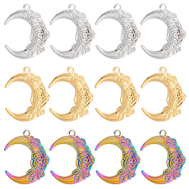 12 шт. 3 цветное ионное покрытие (ip) 201 подвески из нержавеющей стали, луна с цветком