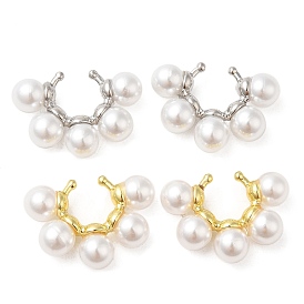 Rack Plating Brass Cuff Earrings with Plastic Pearl Beaded, Cadmium Free & Lead Free