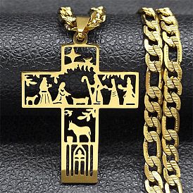 304 Stainless Steel Christian Cross Pendant Cuban Link Chain Necklaces