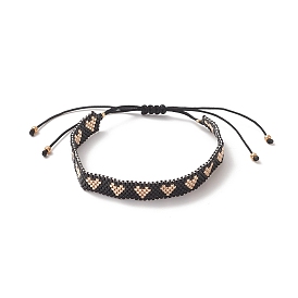 Handmade Japanese Seed Heart Braided Bead Bracelets, Adjustable Bracelet for Women