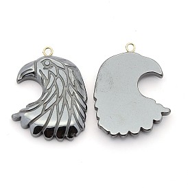 Non-magnetic Synthetic Hematite Pendants, Grade AA, with Brass Findings, Eagle/Hawk Charm, 34x25x4.5mm, Hole: 1.5mm