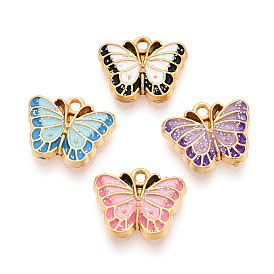 304 подвески из нержавеющей стали и эмалевой блестящей пудры, бабочки прелести, ионное покрытие (ip), реальный 18 k позолоченный