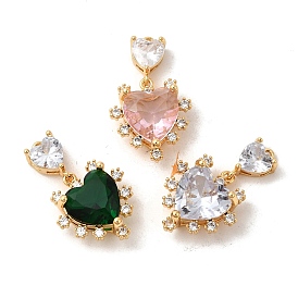 Латунь стекло амулеты, сердце, без никеля , реальный 18 k позолоченный, граненые