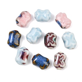 Vintage Handmade Porcelain Beads, Fancy Antique Glazed Porcelain, Barrel
