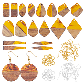 Olycraft DIY Earring Making Kit, Including Resin & Wood Pendents, Iron Earring Hooks & Open Jump Rings, Mix Shaped