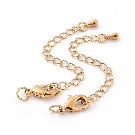 Long-Lasting Plated Brass Chain Extender, with Lobster Claw Clasps and Bead Tips, Cadmium Free & Lead Free