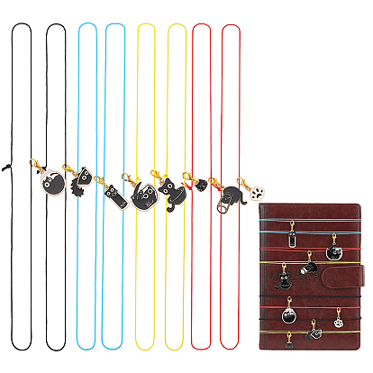 16Pcs 4 Colors Polyester Notebook Elastic Ropes, with Alloy Enamel Pendants