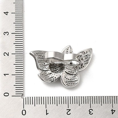 Rack Plating Brass Micro Pave Clear Cubic Zirconia Twister Clasps, Cadmium Free & Lead Free, Long-Lasting Plated, Butterfly