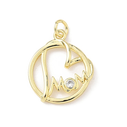 Подвески из латуни с прозрачным фианитом, кольца и сердце со словом мама, без свинца и без кадмия, долговечный, стойки покрытие, с целью перехода в кольце