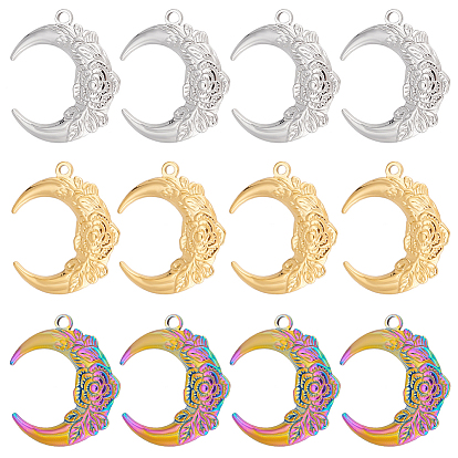 12 шт. 3 цветное ионное покрытие (ip) 201 подвески из нержавеющей стали, луна с цветком