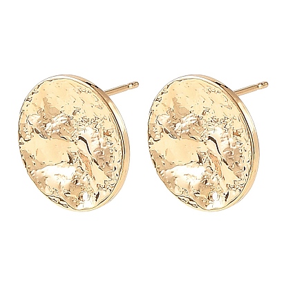 SHEGRACE Brass Stud Earring Findings, Flat Round, Cadmium Free & Lead Free & Nickel Free, Long-Lasting Plated