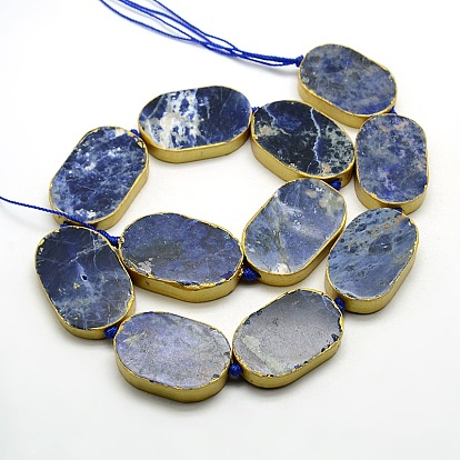 Овальные естественно содалит бисер пряди, 34x22x6 мм, отверстие : 1 мм, около 11 шт / нитка, 15.3 дюйм