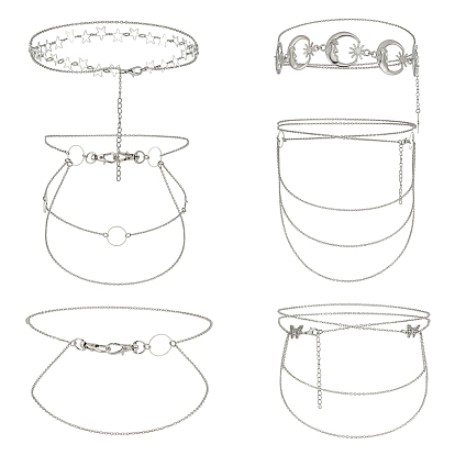 6шт 6 стили железный кабель цепи ремни наборы, с подвесками в виде лунных звезд из сплава