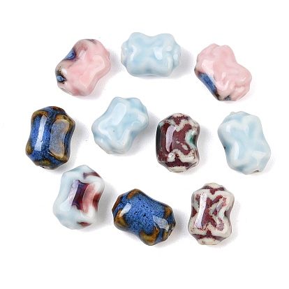 Vintage Handmade Porcelain Beads, Fancy Antique Glazed Porcelain, Barrel