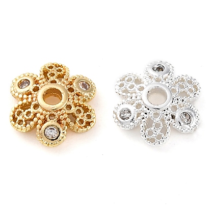 Колпачки для бусин из прозрачного кубического циркония из латуни, долговечный, цветок