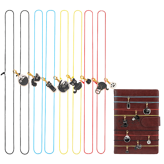 16Pcs 4 Colors Polyester Notebook Elastic Ropes, with Alloy Enamel Pendants