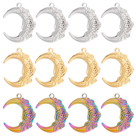 12 шт. 3 цветное ионное покрытие (ip) 201 подвески из нержавеющей стали, луна с цветком