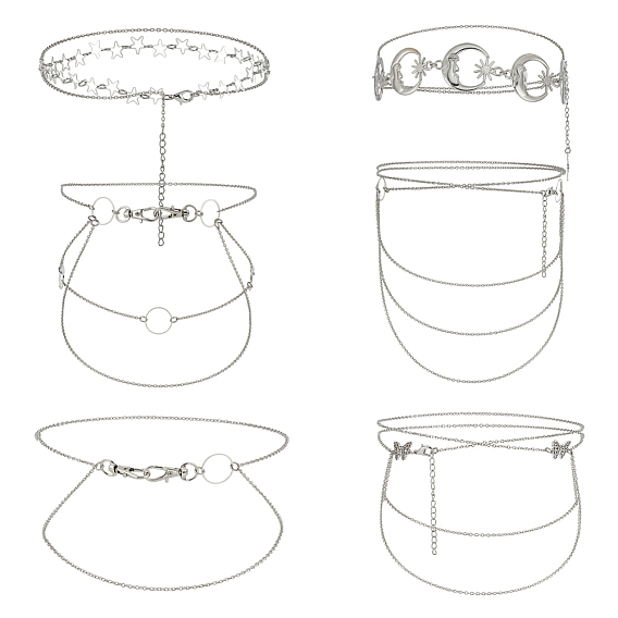6шт 6 стили железный кабель цепи ремни наборы, с подвесками в виде лунных звезд из сплава