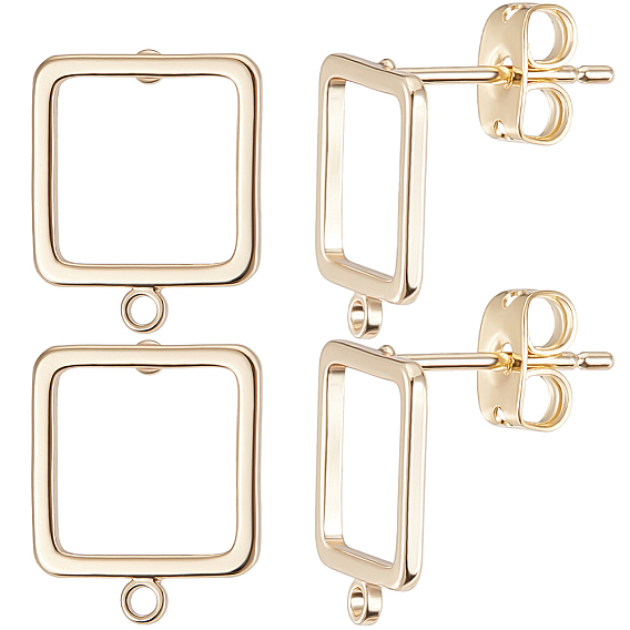 20шт. полые квадратные латунные серьги-гвоздики, с горизонтальными петлями и фрикционными гайками 20шт.