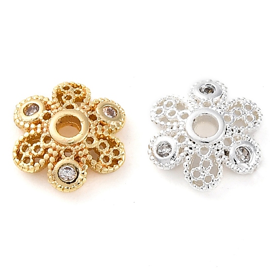 Колпачки для бусин из прозрачного кубического циркония из латуни, долговечный, цветок