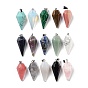 Mixed Gemstone Pointed Pendants, Faceted Diamond Charms with Platinum Plated Iron Snap on Bails
