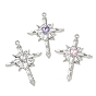 Alloy with Rhinestone Pendants, Cross with Heart Charms, Rack Plating, Cadmium Free & Nickel Free & Lead Free, Platinum