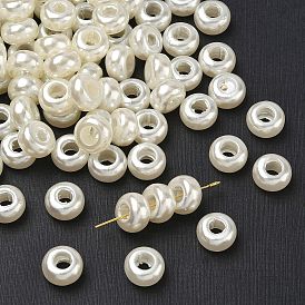 Abs пластмасса имитация жемчуг rondelle большая дыра европейские бисер, 12x7 мм, Отверстие : 5 мм , около 980 шт / 500 г