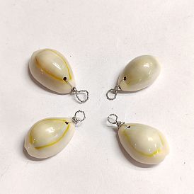 Natural Cowrie Shell Dyed Pendants, Copper Wire Wrapped Shell Shaped Charms