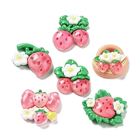 Opaque Resin Decoden Cabochons, Strawberry Mixed Shapes