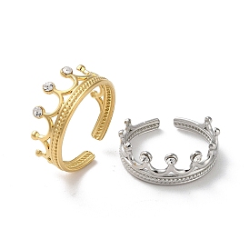 304 Stainless Steel Rhinestone Cuff Rings, Crown