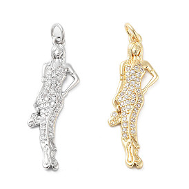 Rack Plating Brass Micro Pave Clear Cubic Zirconia Pendants, with Jump Ring, Long-Lasting Plated, Cadmium Free & Lead Free, Woman