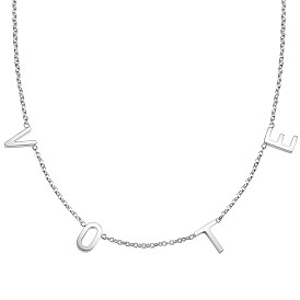SHEGRACE Stainless Steel Pendant Necklaces, with Cable Chains and Lobster Claw Clasps, Word VOTE