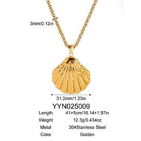 Пляж 304 ожерелья из нержавеющей стали в форме ракушки для женщин, золотые