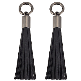 2 Pièces de décorations pendentifs à pompon en imitation cuir, avec fermoirs à ressort en alliage, gris anthracite
