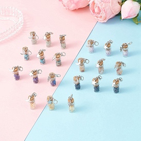 21Pcs 7 Styles Chakra Natural & Synthetic Gemstone Chips inside Glass Wishing Bottle Pendant Decoration, with Stainless Steel Star Moon Lightning Charms