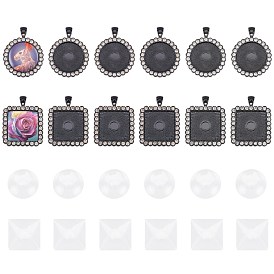 DIY Pendant Making Kits, with Electrophoresis Alloy Rhinestones Pendant Cabochon Settings and Transparent Glass Cabochons
