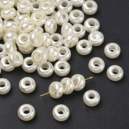 Abs пластмасса имитация жемчуг rondelle большая дыра европейские бисер, 12x7 мм, Отверстие : 5 мм , около 980 шт / 500 г