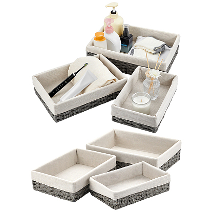 6шт. настольные плетеные корзины для хранения закусок из ротанга, Подносы для ювелирных изделий с хлопковым ковриком, прямоугольные