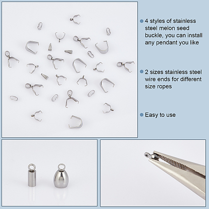 Unicraftale 70Pcs 7 Style DIY Jewelry Making Finding Kit, Including 304 Stainless Steel Pinch Bails & Snap on Bails & Cord Ends & Bead Tips