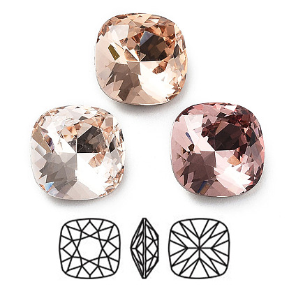 K 9 cabujones de diamantes de imitación de cristal, punta trasera y trasera plateada, facetados, plaza