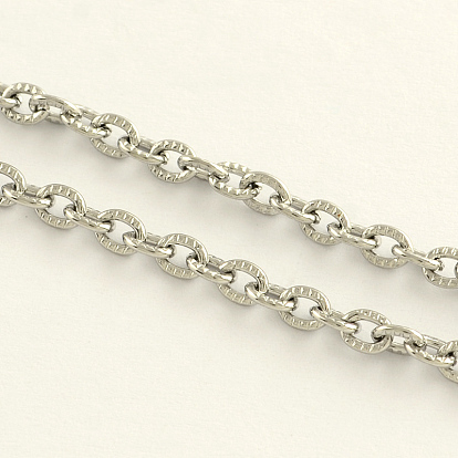 304 Stainless Steel Cable Chains, Textured, Unwelded, with Spool, Oval, 4x3x0.8mm, about 164.04 Feet(50m)/roll