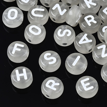 Luminous Transparent Clear Acrylic Beads, Flat Round with Random Letter