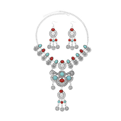 Комплекты из ретро-монет с подвесками и серьгами из искусственной бирюзы, сплав ювелирных изделий