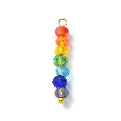 Coloful Glass Beaded Pendants, with Brass Loops