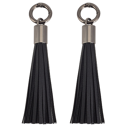 2 Pièces de décorations pendentifs à pompon en imitation cuir, avec fermoirs à ressort en alliage, gris anthracite
