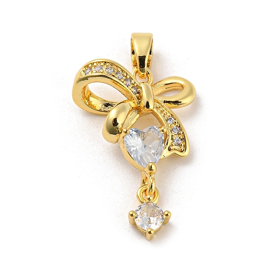 Brass Pendants, with Cubic Zirconia, Bowknot