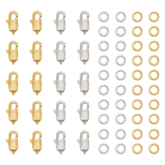 20 шт. 2 стиль 304 застежки-лобстеры из нержавеющей стали, с 40 открытыми соединительными кольцами