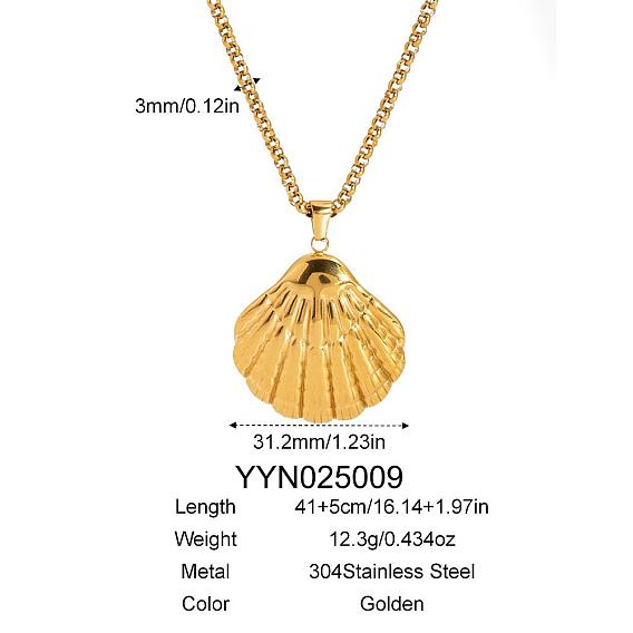Пляж 304 ожерелья из нержавеющей стали в форме ракушки для женщин, золотые
