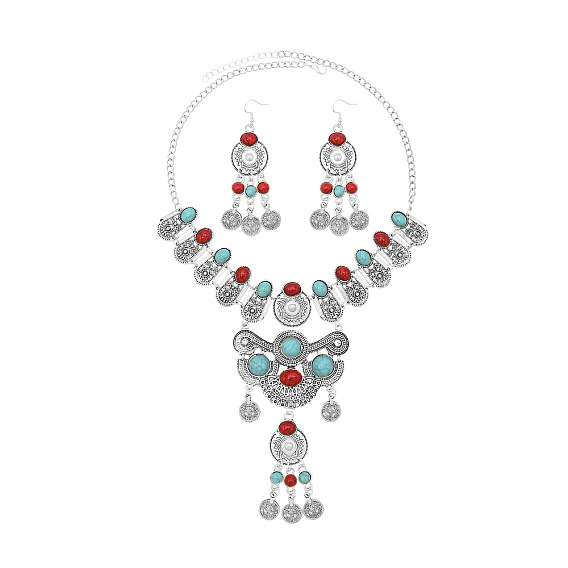 Комплекты из ретро-монет с подвесками и серьгами из искусственной бирюзы, сплав ювелирных изделий